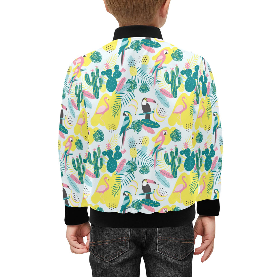 Cute parrot toucan flamingo cactus exotic leaves p Kids' Boys' Girls' Bomber Jacket