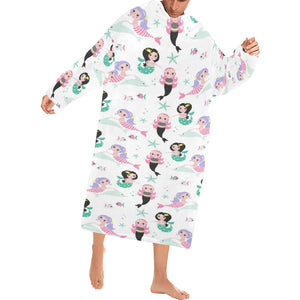 cute mermaid dolphin fish starfish pattern Blanket Robe with Sleeves