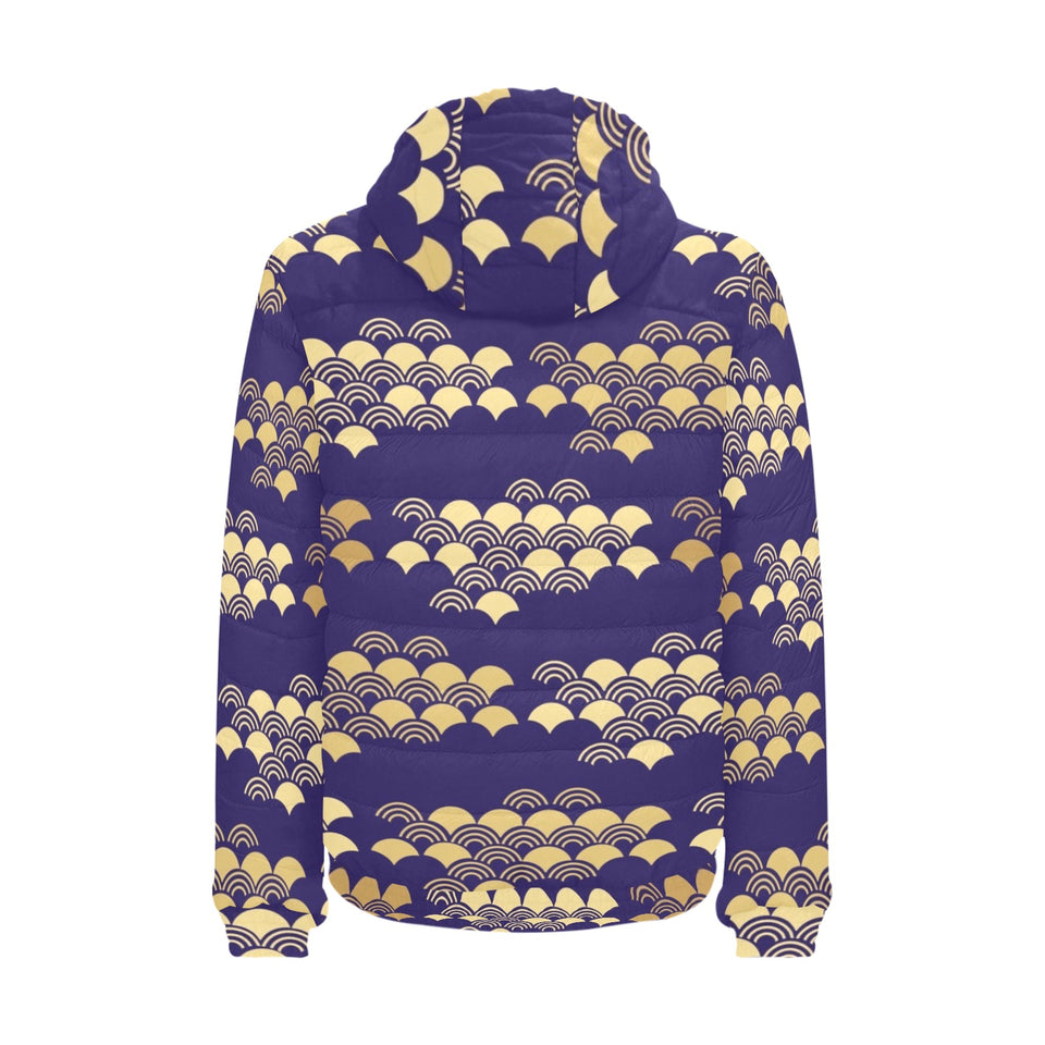 Beautiful japanese fan pattern Men's Padded Hooded Jacket