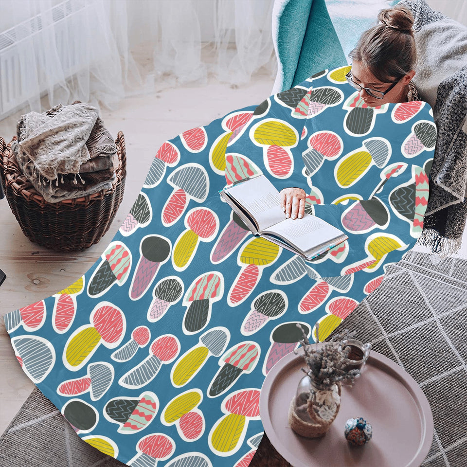 Colorful mushroom design pattern Blanket Robe with Sleeves