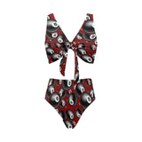 Billiard Ball Pattern Print Design 05 Chest Bowknot High Waisted Bikini Swimsuit