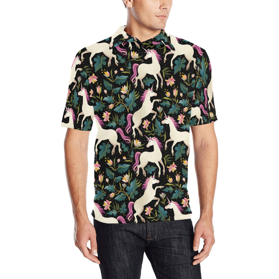 Unicorns forest background Men's All Over Print Polo Shirt
