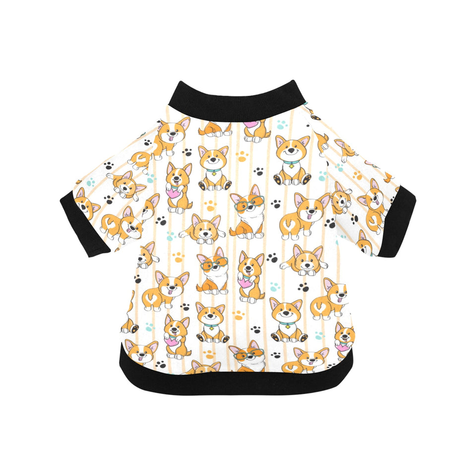 Cute dog corgi striped background pattern All Over Print Pet Dog Round Neck Fuzzy Shirt