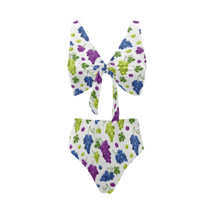 Grape pattern Chest Bowknot High Waisted Bikini Swimsuit