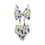 Grape pattern Chest Bowknot High Waisted Bikini Swimsuit