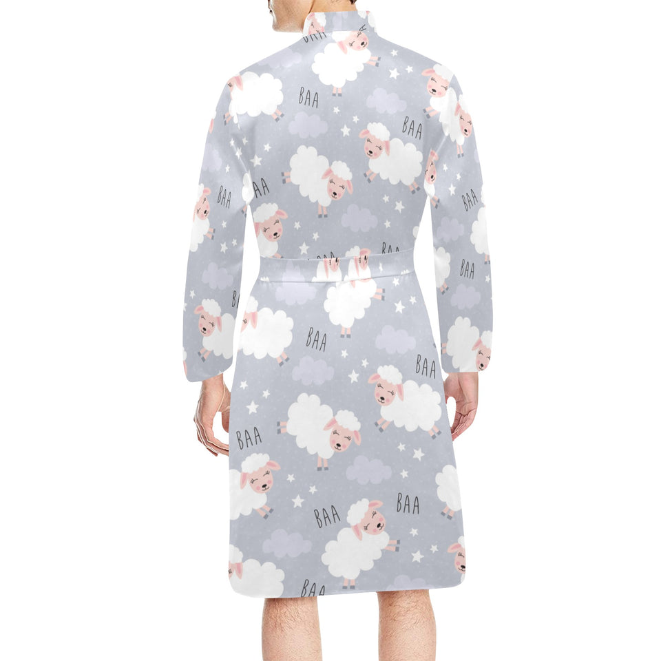 Sweet dreams sheep pattern Men's Long Sleeve Belted Night Robe