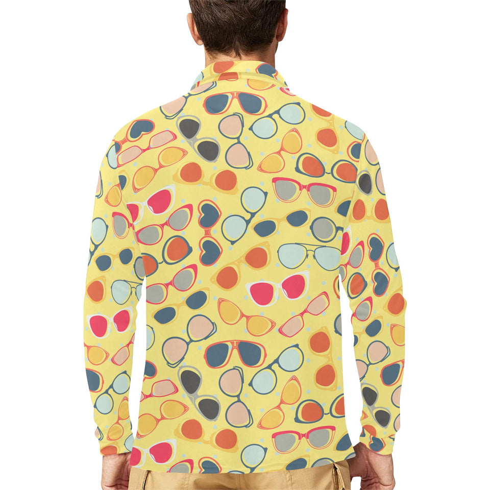 Sun Glasses Pattern Print Design 05 Men's Long Sleeve Polo Shirt
