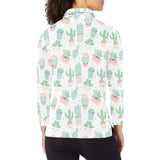 Pastel color cactus pattern Women's Long Sleeve Polo Shirt