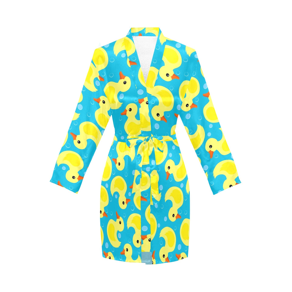 Duck Pattern Print Design 04 Women's Long Sleeve Belted Night Robe