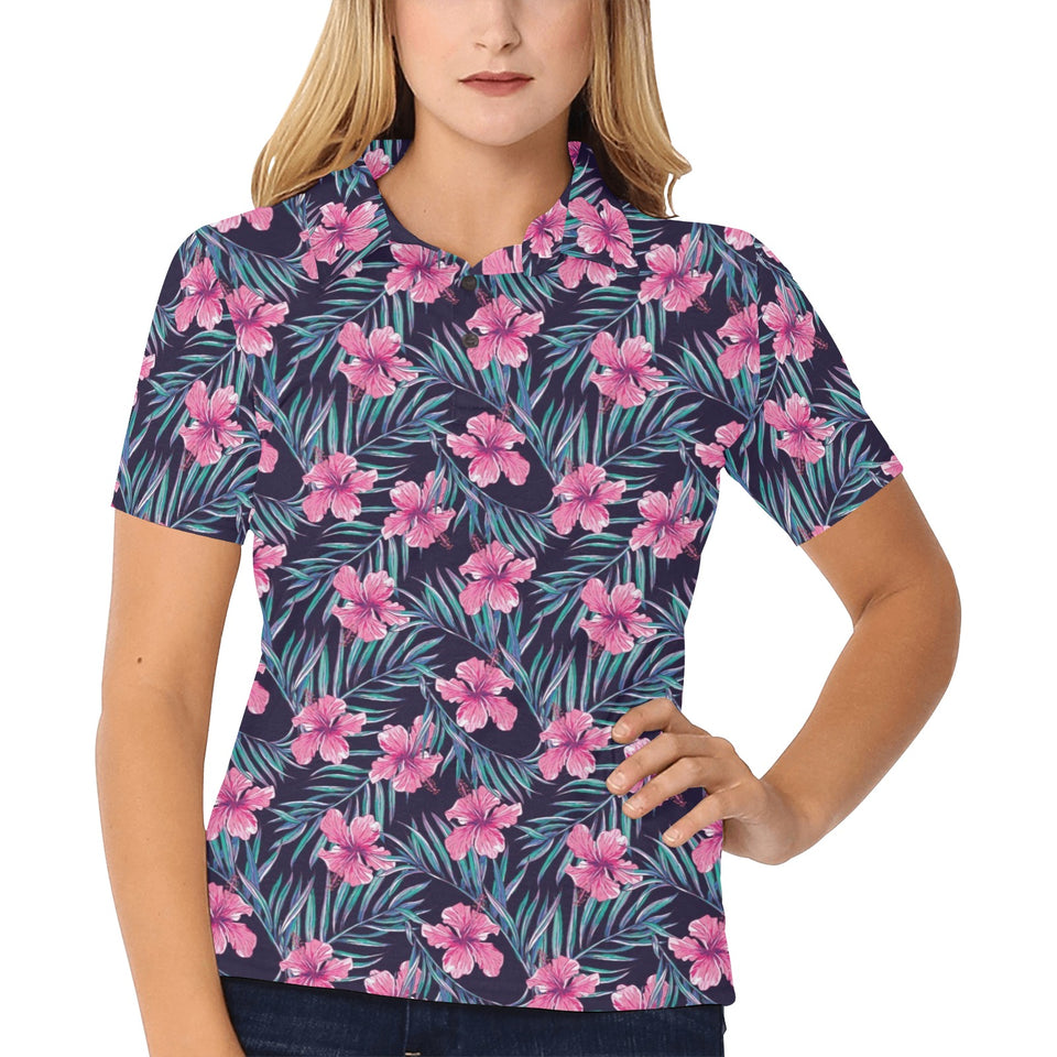 Hibiscus Pattern Print Design 05 Women's All Over Print Polo Shirt