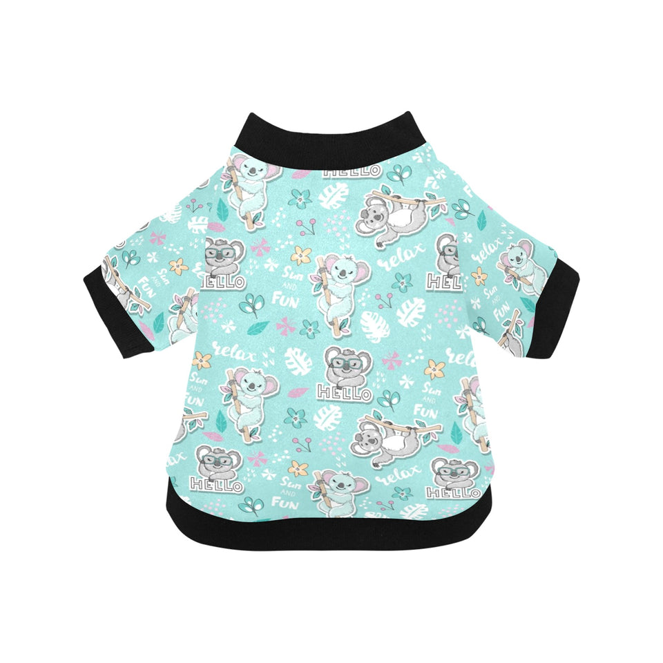 Cute koalas blue background pattern All Over Print Pet Dog Round Neck Fuzzy Shirt