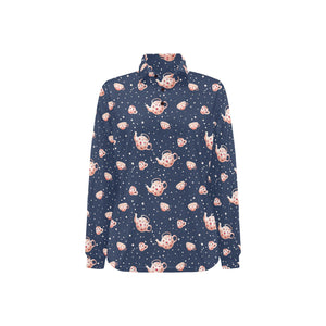 Tea pots Pattern Print Design 04 Women's Long Sleeve Polo Shirt