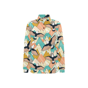 Eagle Pattern Print Design 02 Women's Long Sleeve Polo Shirt