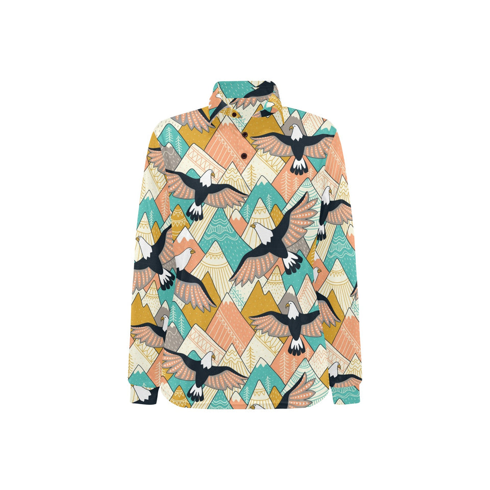 Eagle Pattern Print Design 02 Women's Long Sleeve Polo Shirt