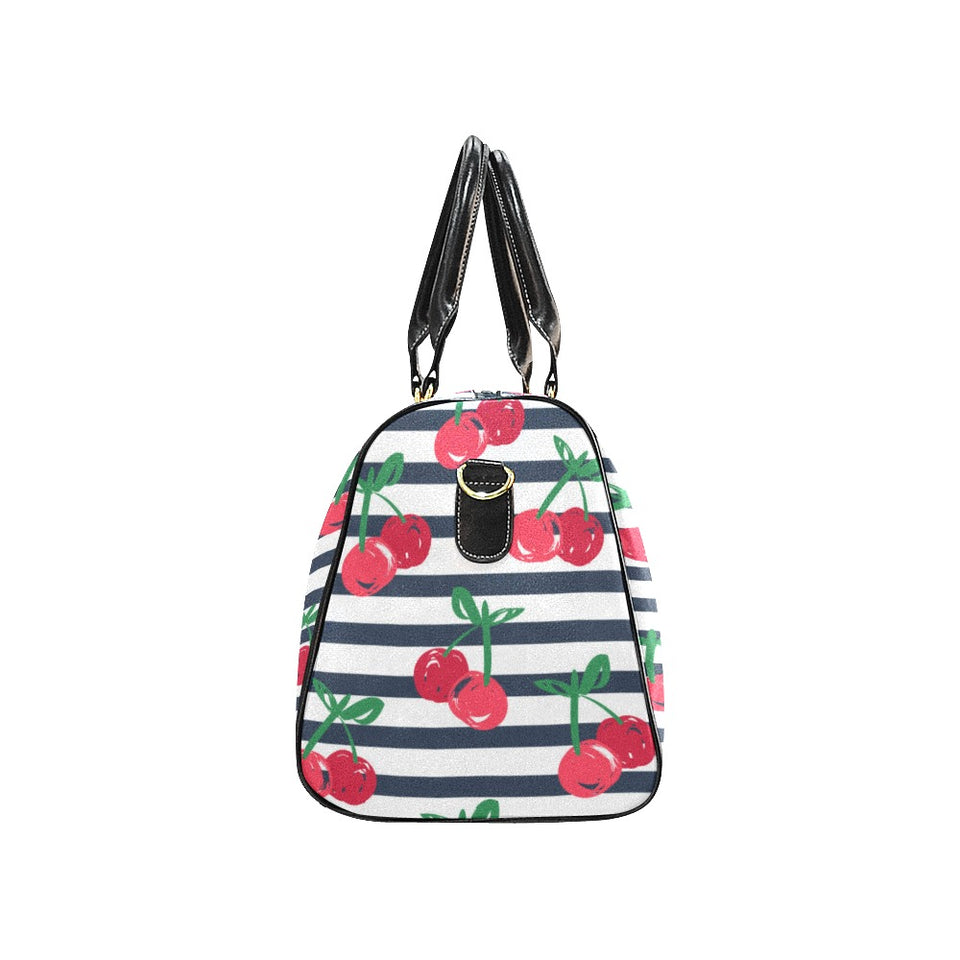Hand drawn cherry pattern striped background Travel Bag