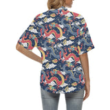 Blue red dragon cloud pattern Women's All Over Print Hawaiian Shirt