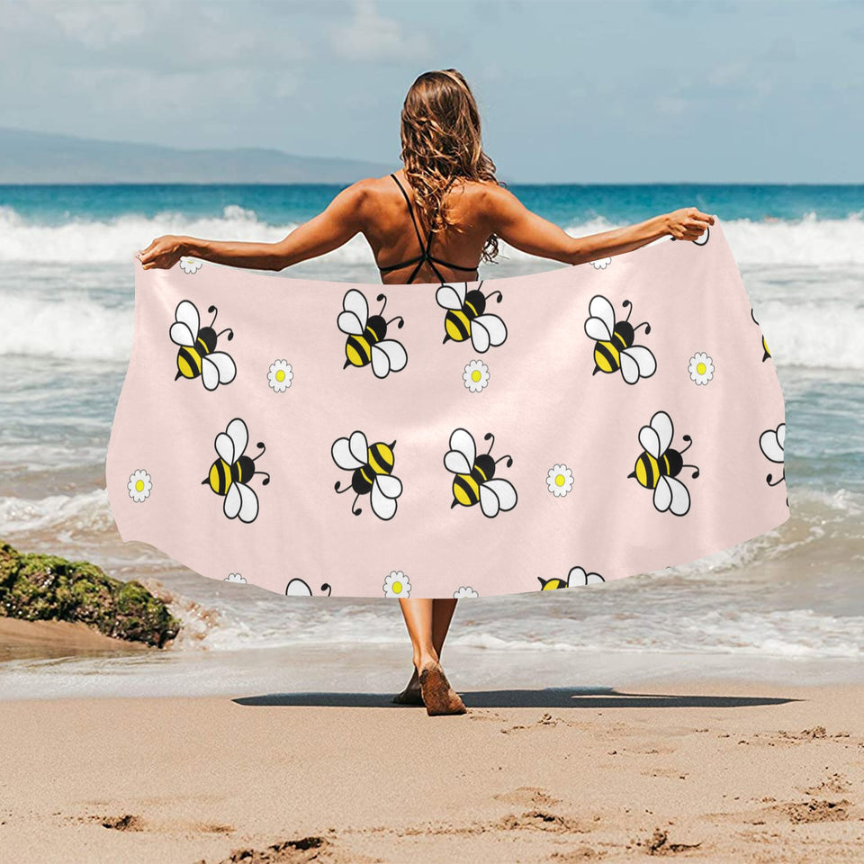 Cute bee flower pattern pink background Beach Towel