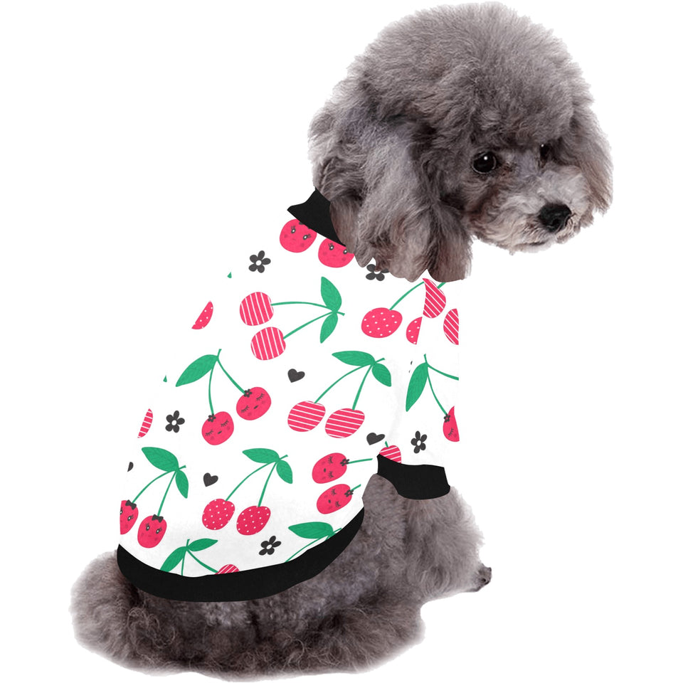 cherry pattern white background All Over Print Pet Dog Round Neck Fuzzy Shirt
