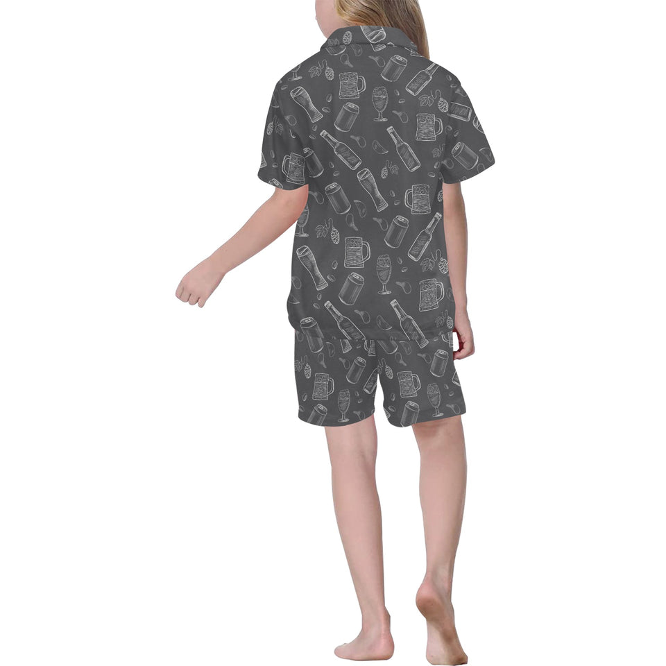 Beer hand drawn pattern Kids' Boys' Girls' V-Neck Short Pajama Set