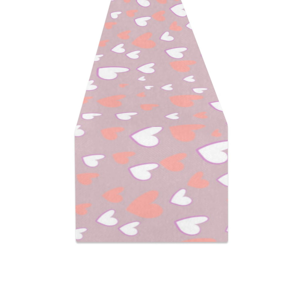 coral white heart pattern Table Runner