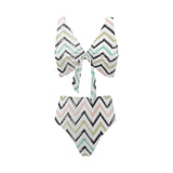 zigzag chevron paint pattern Chest Bowknot High Waisted Bikini Swimsuit