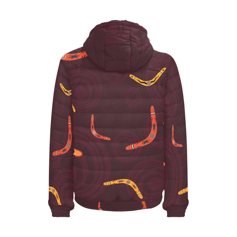 Boomerang Australian aboriginal ornament circle bl Men's Padded Hooded Jacket