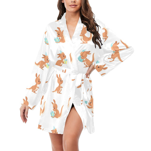 Cute Kangaroo pattern Women's Long Sleeve Belted Night Robe