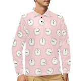 Clock pattern pink blackground Men's Long Sleeve Polo Shirt