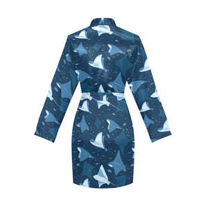 Stingray Pattern Print Design 04 Women's Long Sleeve Belted Night Robe