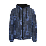 Blue Theme guitar pattern Men's Padded Hooded Jacket