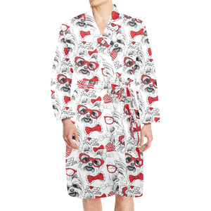 Yorkshire Terrier Pattern Print Design 04 Men's Long Sleeve Belted Night Robe