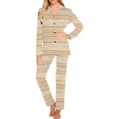 Wood Printed Pattern Print Design 01 Women's Long Pajama Set