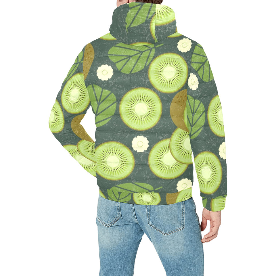 Whole sliced kiwi leave and flower Men's Padded Hooded Jacket