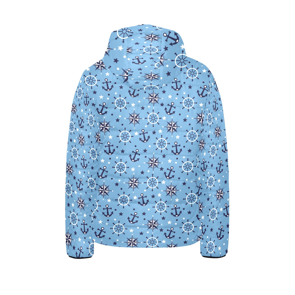 Anchors rudder compass star nautical pattern Kids' Boys' Girls' Padded Hooded Jacket