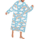 Cute rainbow clound star pattern blue background Blanket Robe with Sleeves