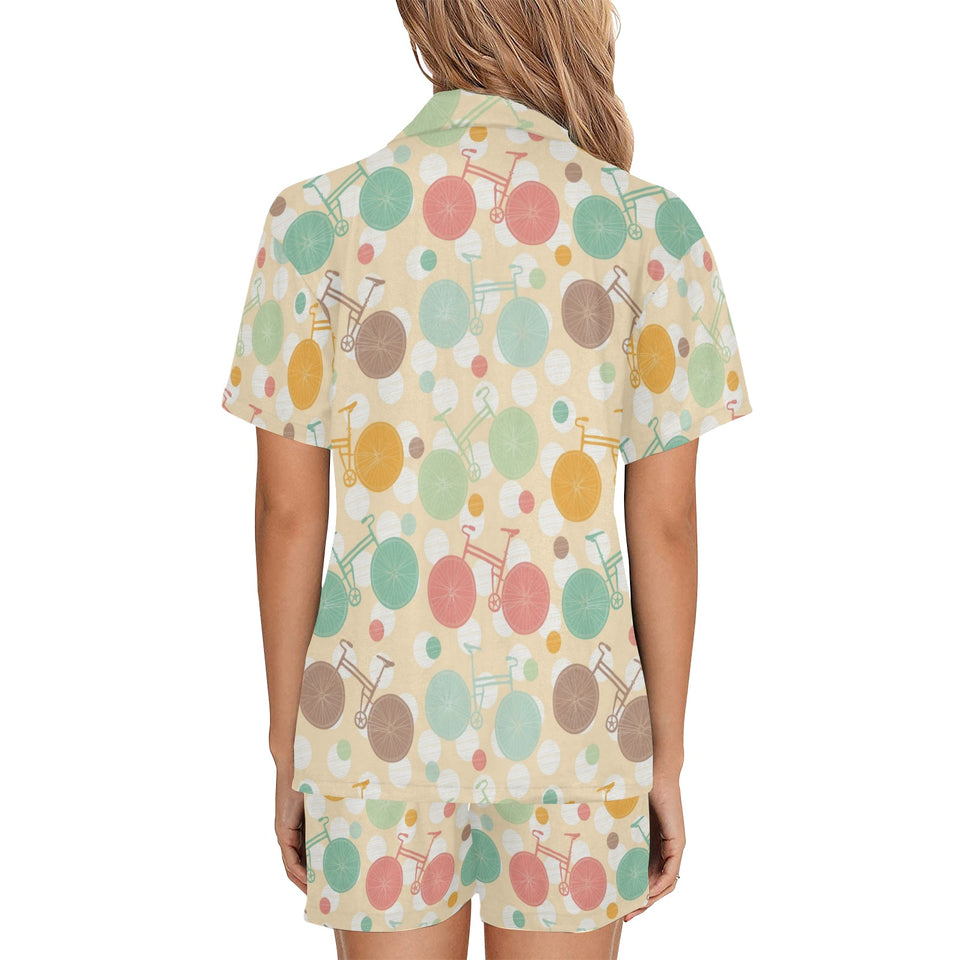 Bicycle Pattern Print Design 01 Women's V-Neck Short Pajama Set