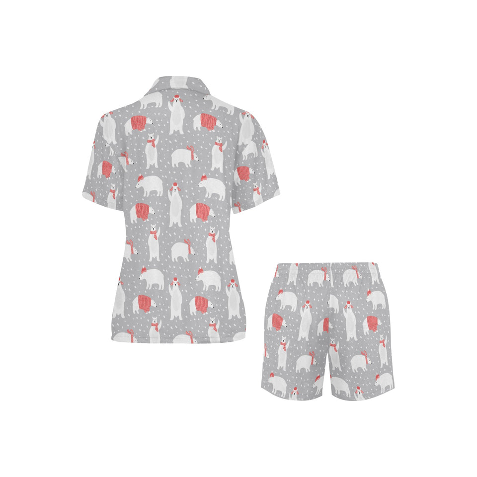 Cute polar bear christmas snow pattern Women's V-Neck Short Pajama Set