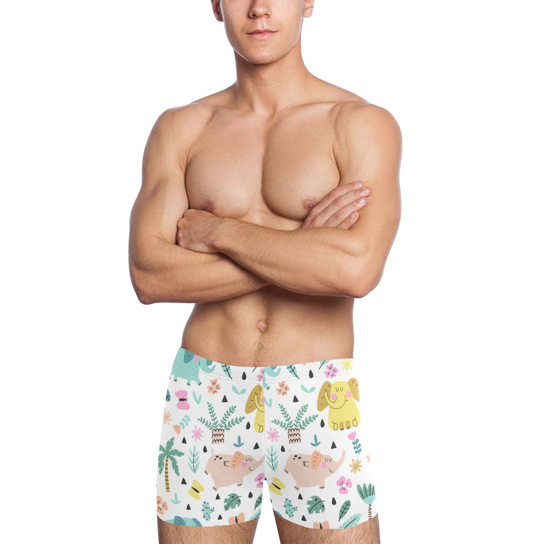 Cute elephants palm tree flower butterfly pattern Men's Swimming Trunks