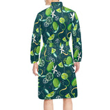 Lime ice flower pattern Men's Long Sleeve Belted Night Robe