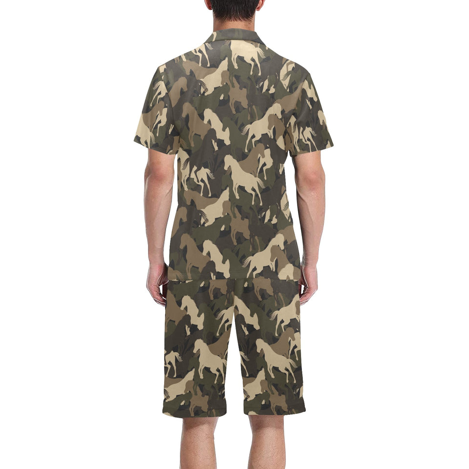 Horse Camouflage Pattern Men's V-Neck Short Pajama Set