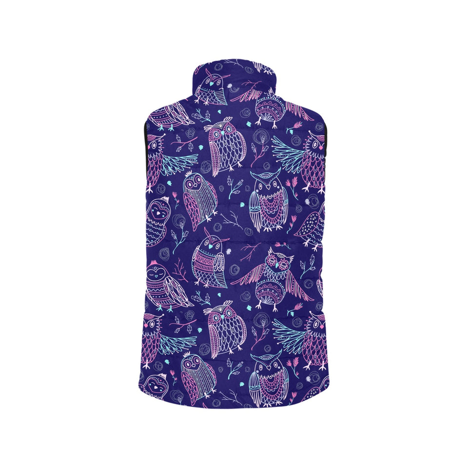 Cute owls pattern boho style ornament Women's Padded Vest
