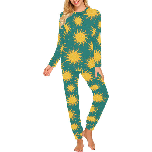 Sun green background Women's All Over Print Pajama Set