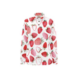 watercolor hand drawn beautiful strawberry pattern Women's Long Sleeve Polo Shirt