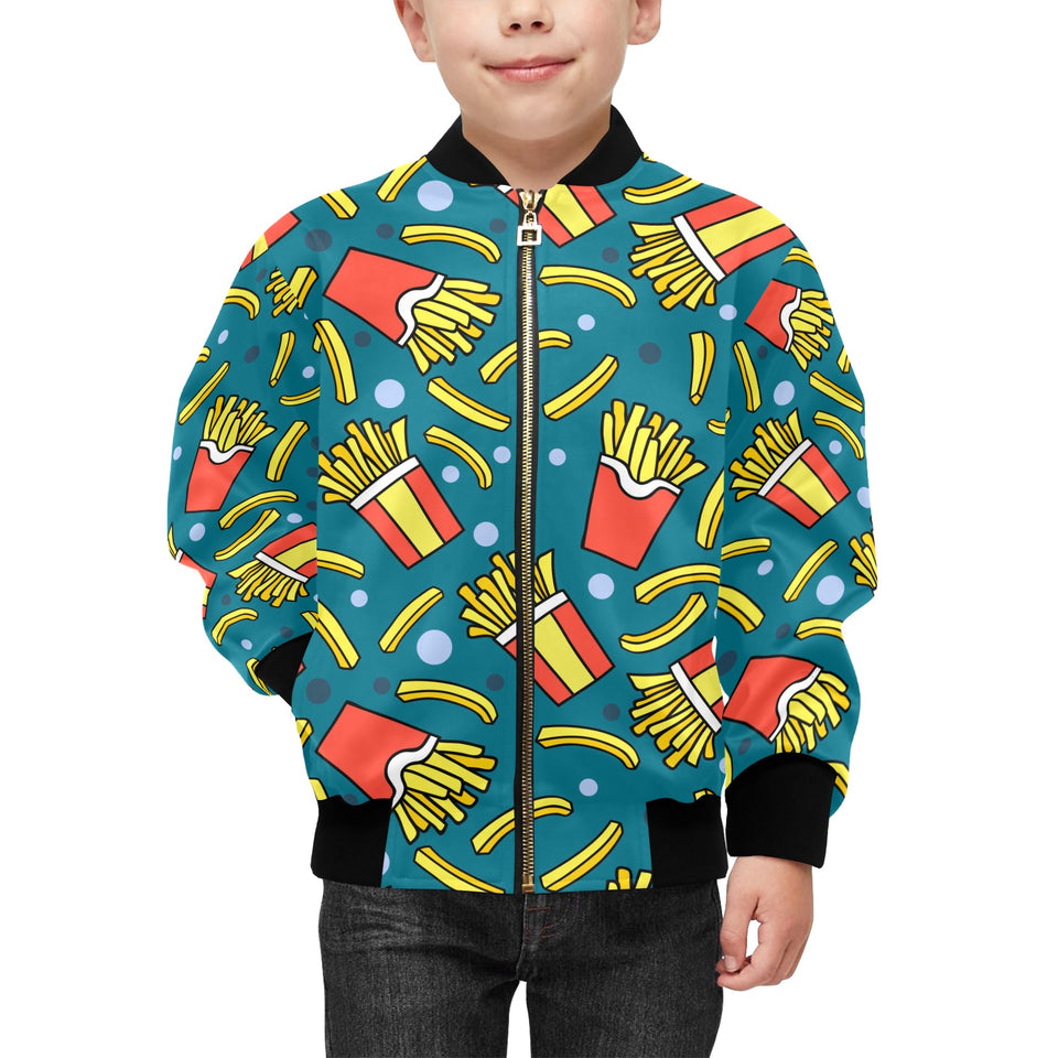 French fries red paper box pattern Kids' Boys' Girls' Bomber Jacket