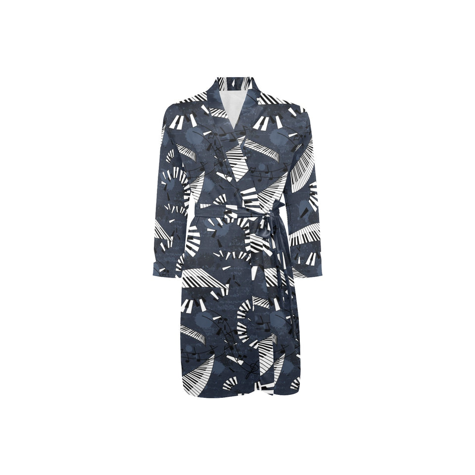 Piano Pattern Print Design 02 Men's Long Sleeve Belted Night Robe