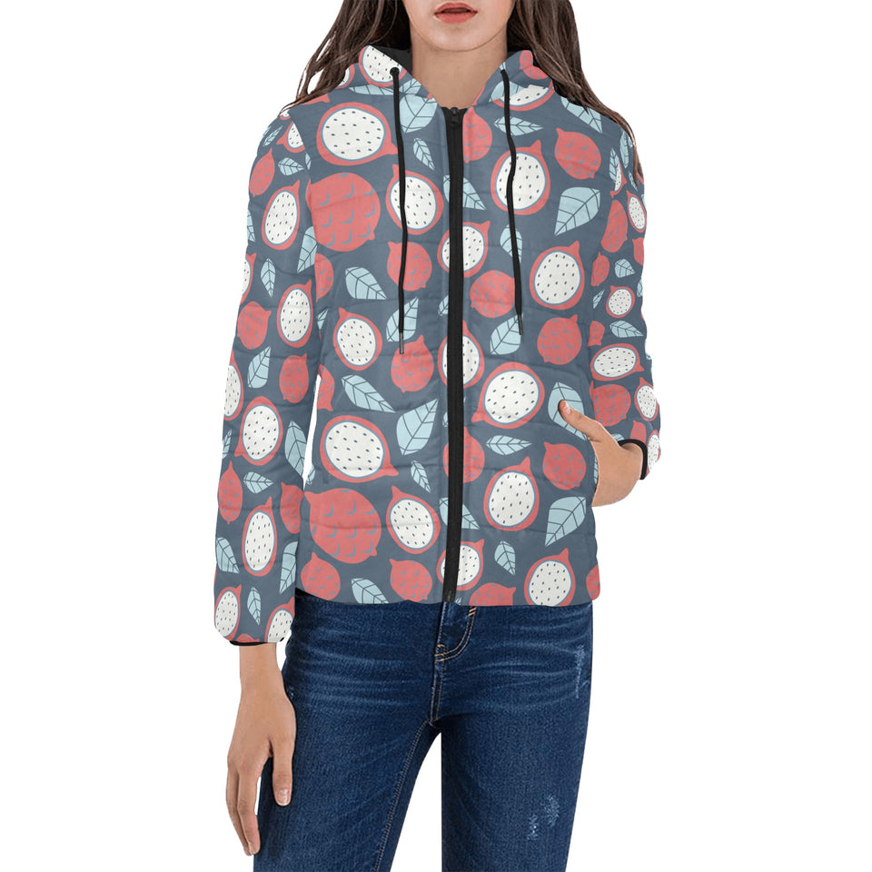 dragon fruits dark blue background Women's Padded Hooded Jacket