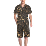 Gold peacock feather pattern Men's V-Neck Short Pajama Set