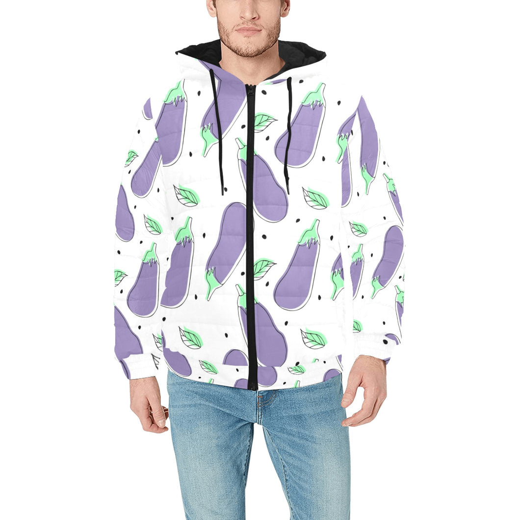 Eggplant Pattern Print Design 05 Men's Padded Hooded Jacket