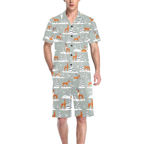 Beautiful deers Winter Christmas Men's V-Neck Short Pajama Set
