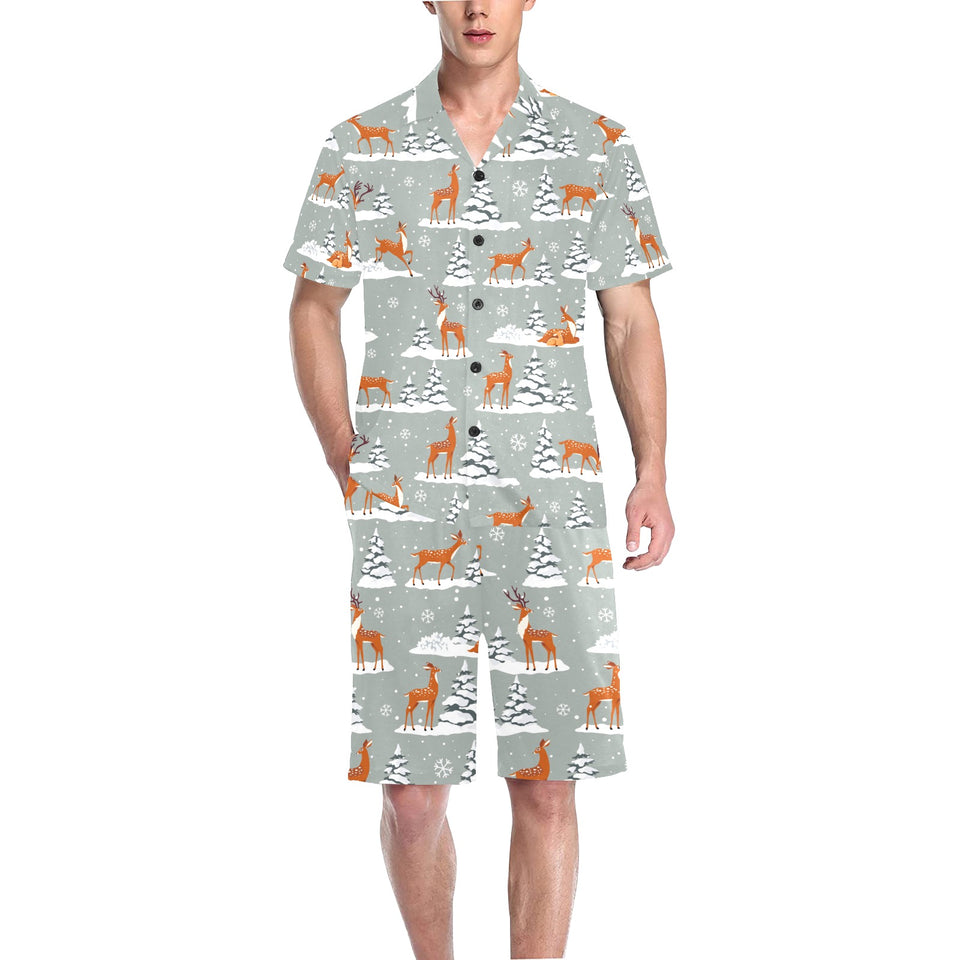 Beautiful deers Winter Christmas Men's V-Neck Short Pajama Set